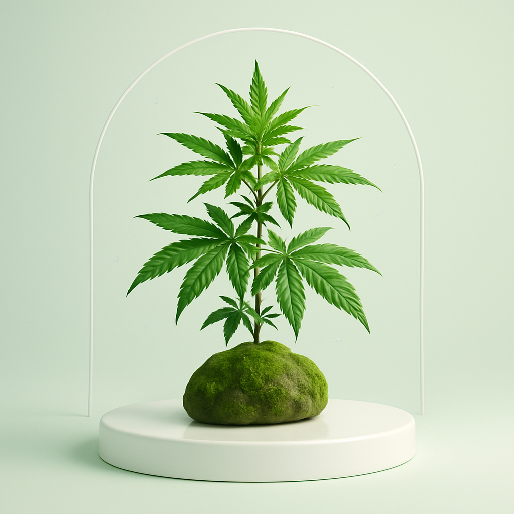 Illustration : plant de chanvre sur un socle